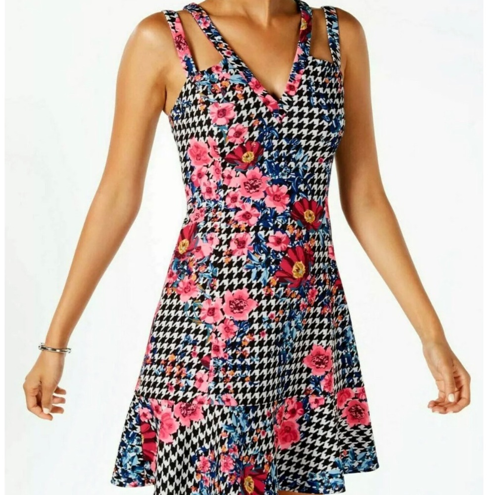 Guess houndstooth floral mini dress